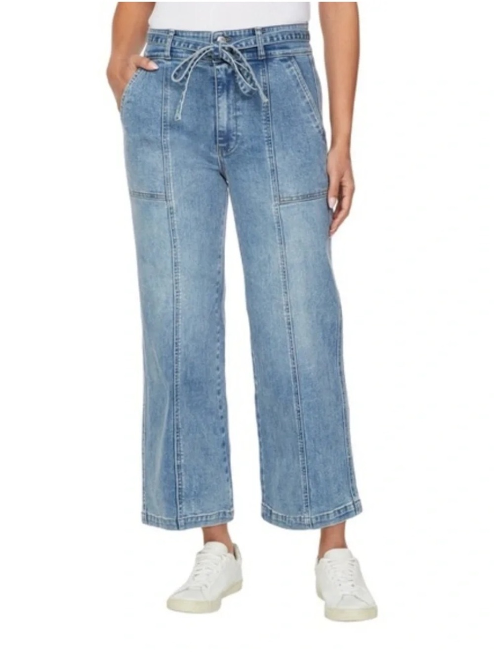 Women’s Light Blue Wide-Leg Tie-Waist Jeans